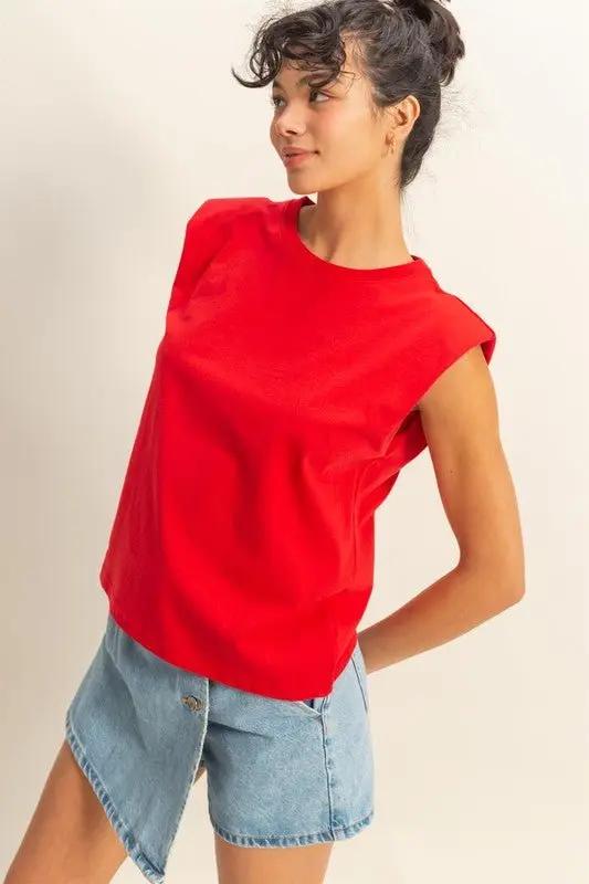 HYFVE Round Neck Shoulder Pad Sleeveless Top for Women - Love Salve